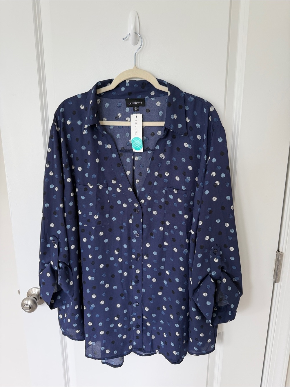 Fortery Navy Polka Dot Button-Front Shirt
